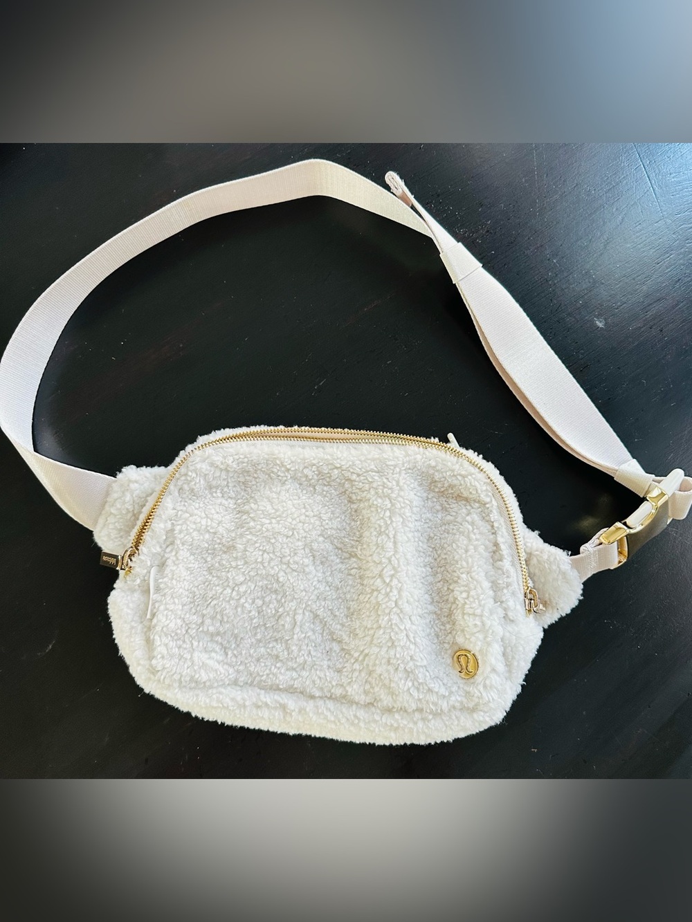 lululemon athletica Cream Sherpa Crossbody Belt Bag with Gold Hardware